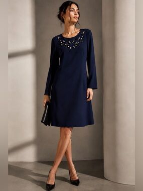 Banana Republic Embellished Shift Dress – Navy | Size 10 | Occasion Dress